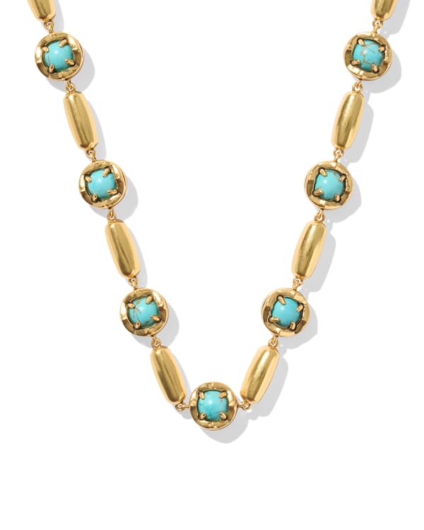 Ida Vintage Gold Long Strand Necklace in Variegated Turquoise Magnesite
