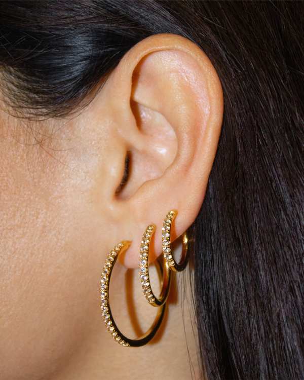 アクセサリー kensscratch chunky-hoop-18mm-pierce P030 Mackenzie 18k Gold Vermeil Large Hoop Earrings in White Topaz