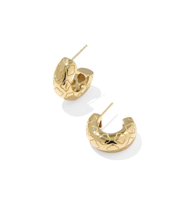 Bold Etched 18k Yellow Gold Vermeil Huggie Earrings  