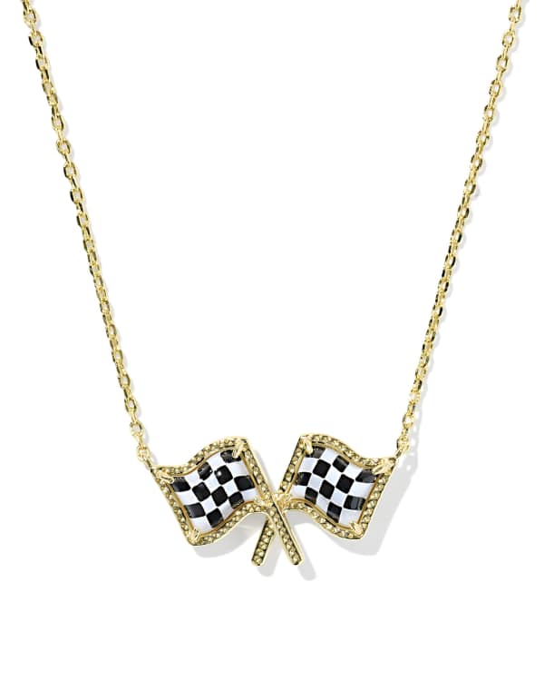 Checkered Flag Gold Short Pendant Necklace