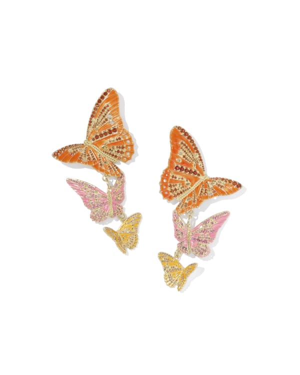 Cailey Enamel Butterfly Gold Convertible Statement Earrings 