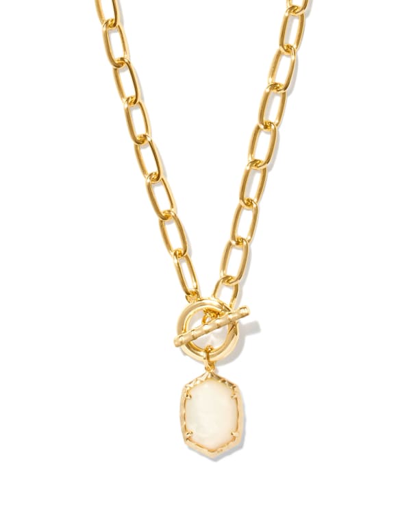 Daphne Convertible Gold Link and Chain Necklace in Ivory Mother-of-Pearl