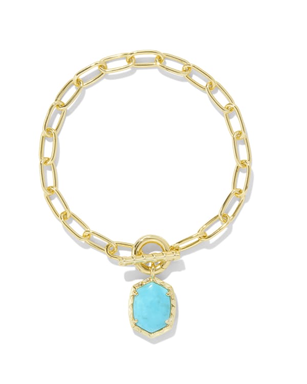 Daphne Gold Link and Chain Bracelet in Variegated Turquoise Magnesite