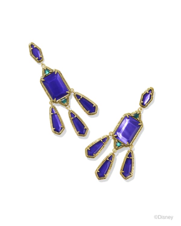 Disney | Kendra Scott The Queen Vintage Gold Statement Earrings in Royal Purple Mother-of-Pearl