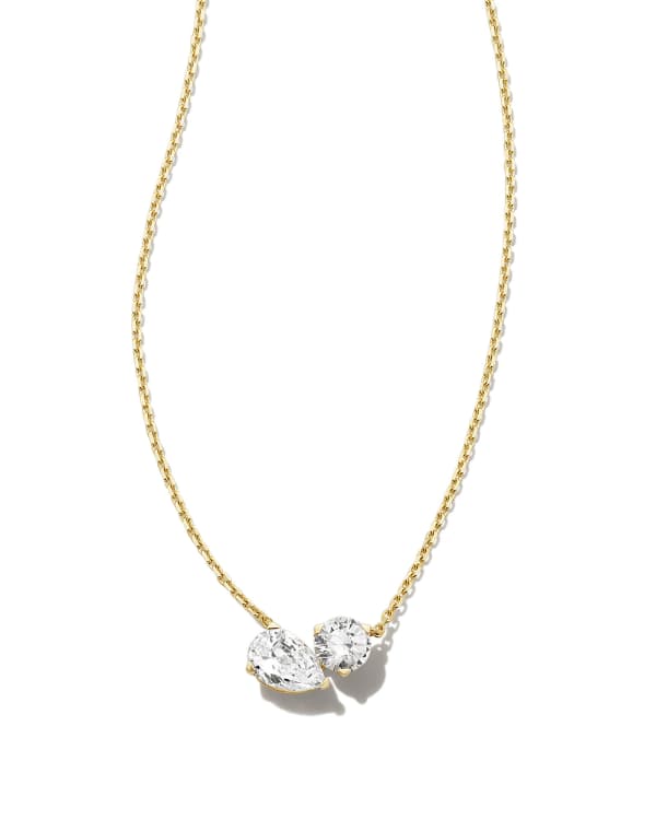 0.51 ct Lab Grown White Diamond Toi et Moi Small Pendant Necklace in 14k Yellow Gold