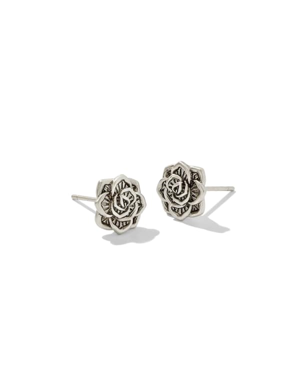 Ansel Rose Stud Earrings in Vintage Silver