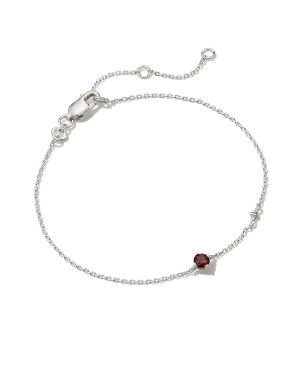 Maisie Sterling Silver Delicate Chain Bracelet in Red Garnet