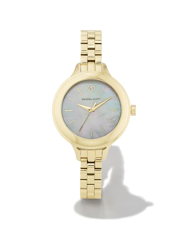 Alex Gold Tone Stainless Steel 35mm Narrow Watch in Ivory Mother-of-Pearl