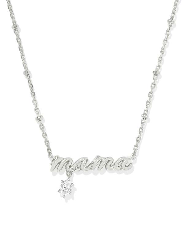 Mama Silver Crystal Short Pendant Necklace