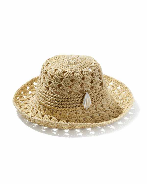 Woven Bucket Hat with Shell Pin