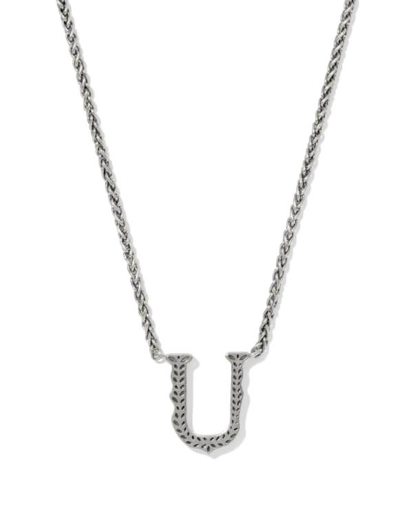 Beau Letter U Pendant Necklace in Vintage Silver