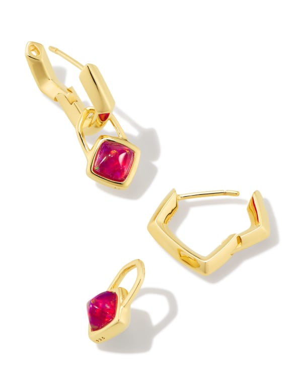 Greer Convertible 18k Gold Vermeil Huggie Earrings in Pink Lab Grown Opal
