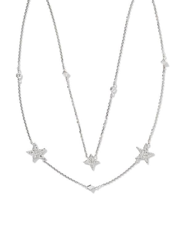 0.19 ct Star Cluster 14k White Gold Multi Strand Necklace in White Diamond