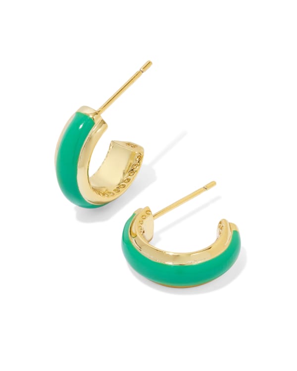 Ainsley Gold Huggie Earrings in Green Enamel