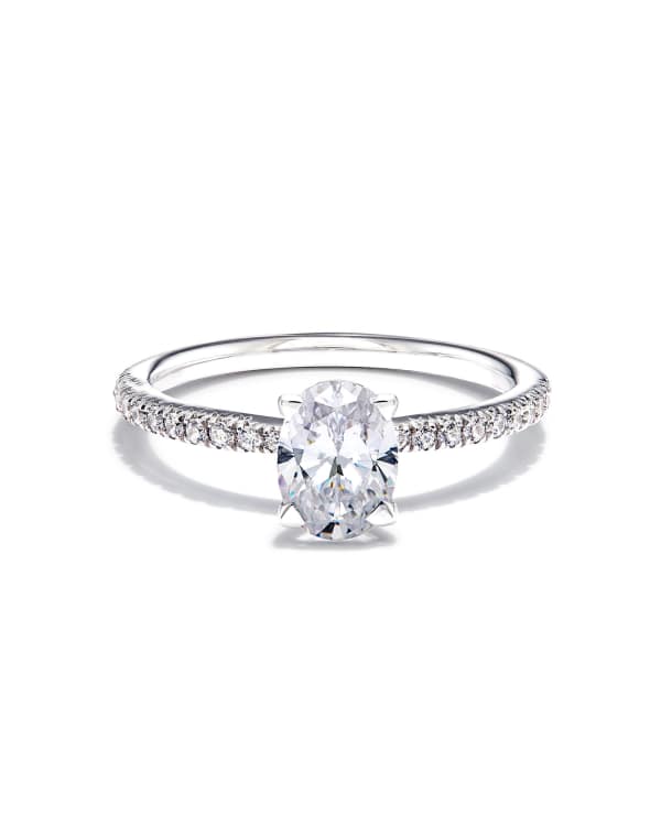 0.75 ct Oval Solitaire Engagement Ring with Pave Diamonds in 14k White Gold