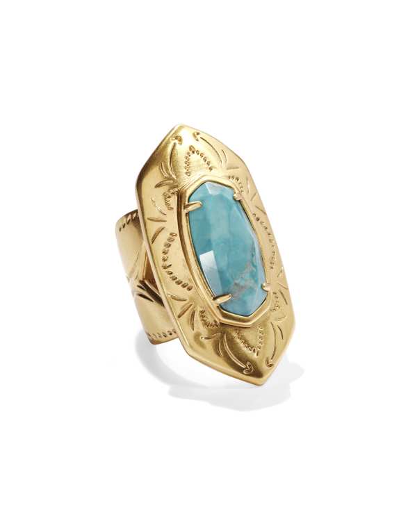 Keziah Vintage Gold Cocktail Ring in Variegated Dark Teal Magnesite