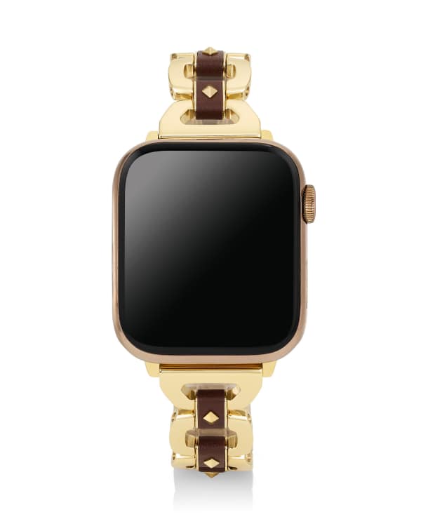 Nora Gold Tone Stainless Steel Leather Wrapped Watch Band