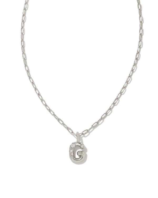 Crystal Letter G Silver Short Pendant Necklace in White Crystal