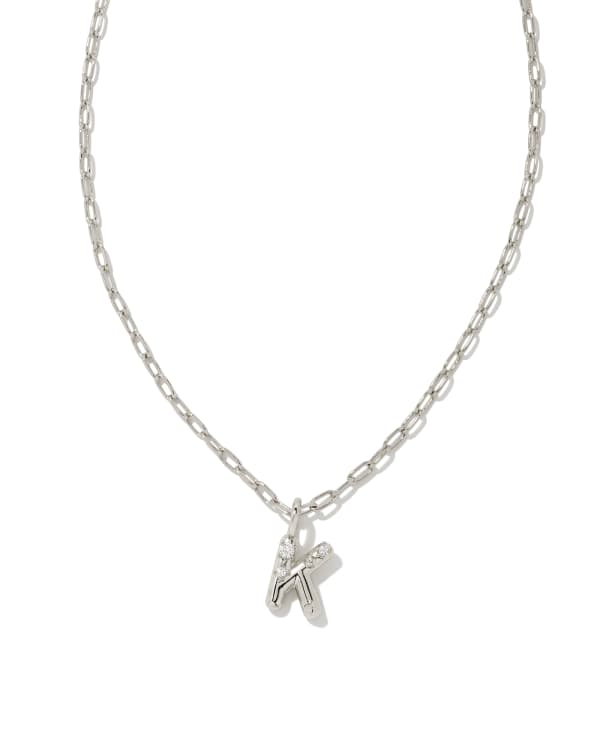 Crystal Letter K Silver Short Pendant Necklace in White Crystal
