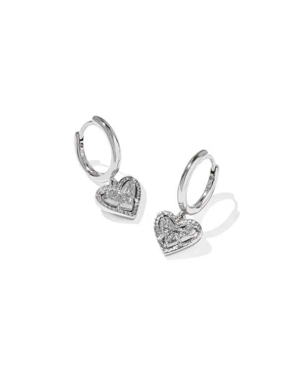 Ari Heart Silver Huggie Earrings in Platinum Drusy