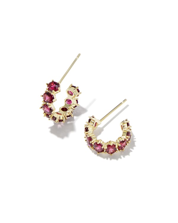 Cailin Gold Huggie Earrings in Burgundy Crystal