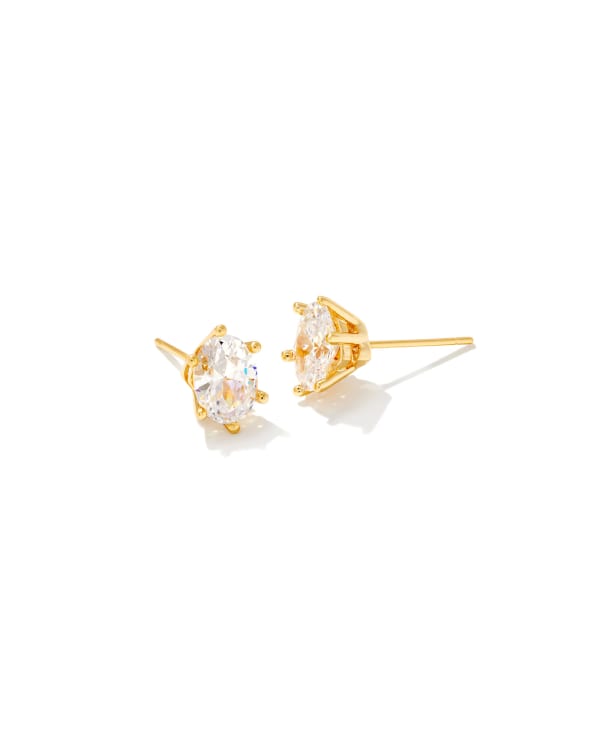 Cailin Gold Crystal Stud Earrings in White CZ