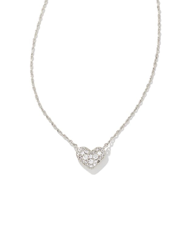 Ari Silver Pave Crystal Heart Necklace in White CZ