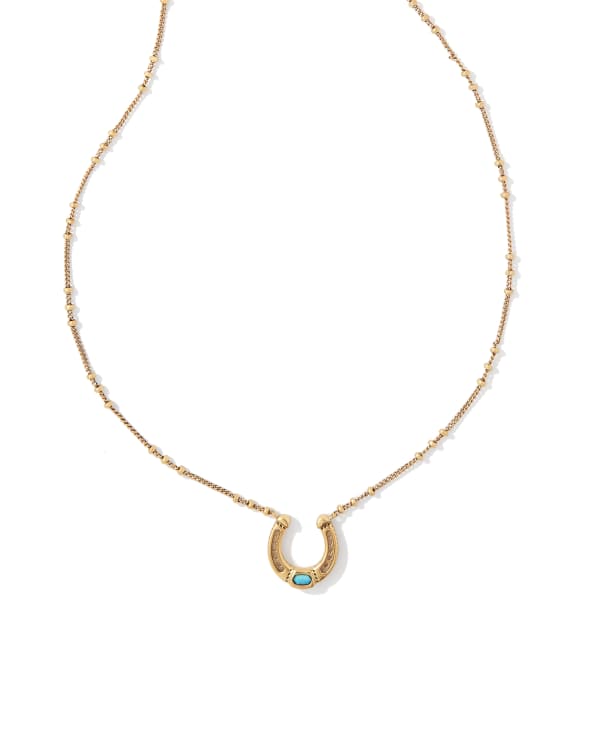 Noble Vintage Gold Horseshoe Pendant Necklace in Variegated Dark Teal Magnesite