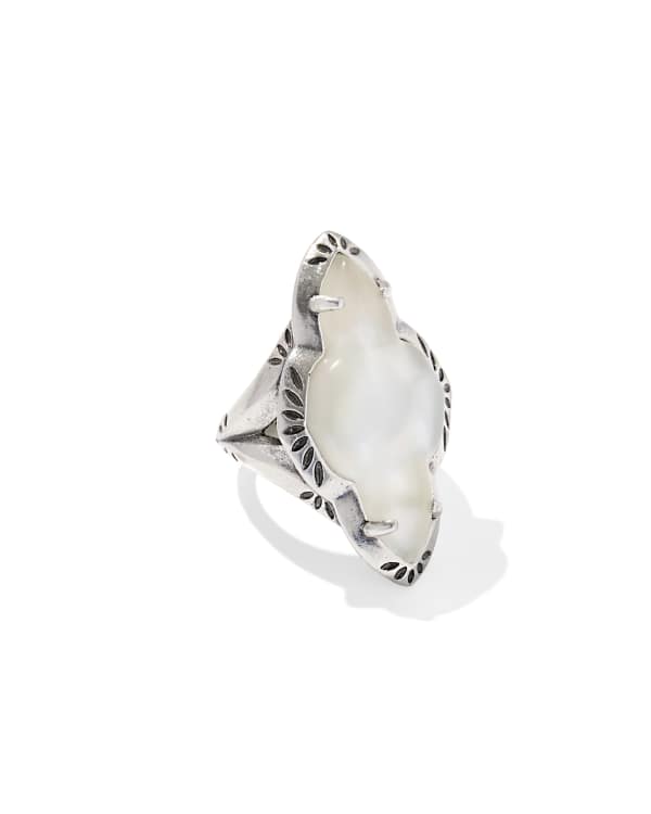 Abbie Vintage Silver Etch Frame Cocktail Ring