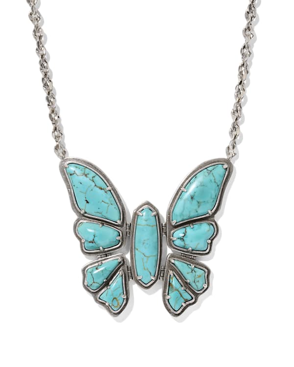 Ember Vintage Silver Butterfly Statement Necklace in Variegated Turquoise Magnesite