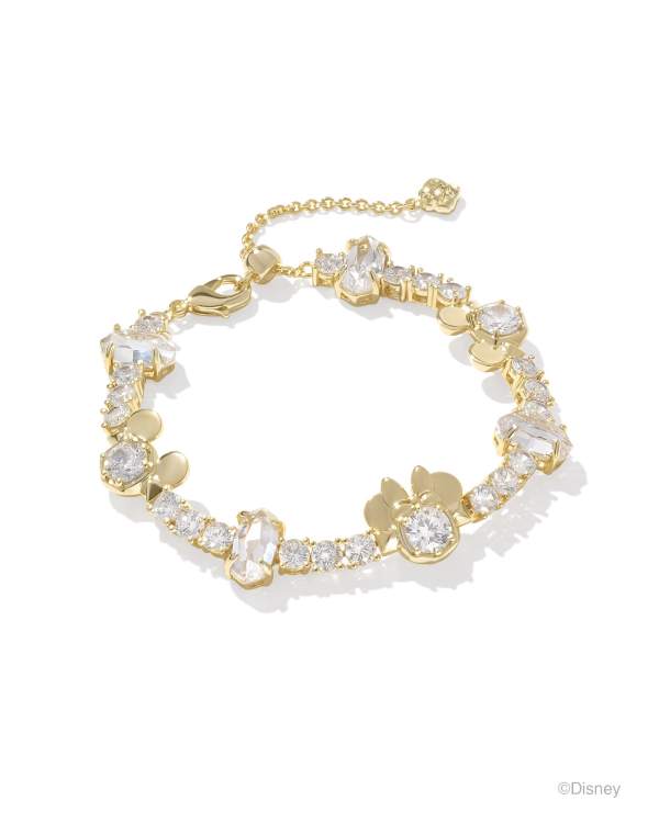 Disney | Kendra Scott Gold Mickey Mouse and Minnie Mouse Tennis Bracelet in White CZ