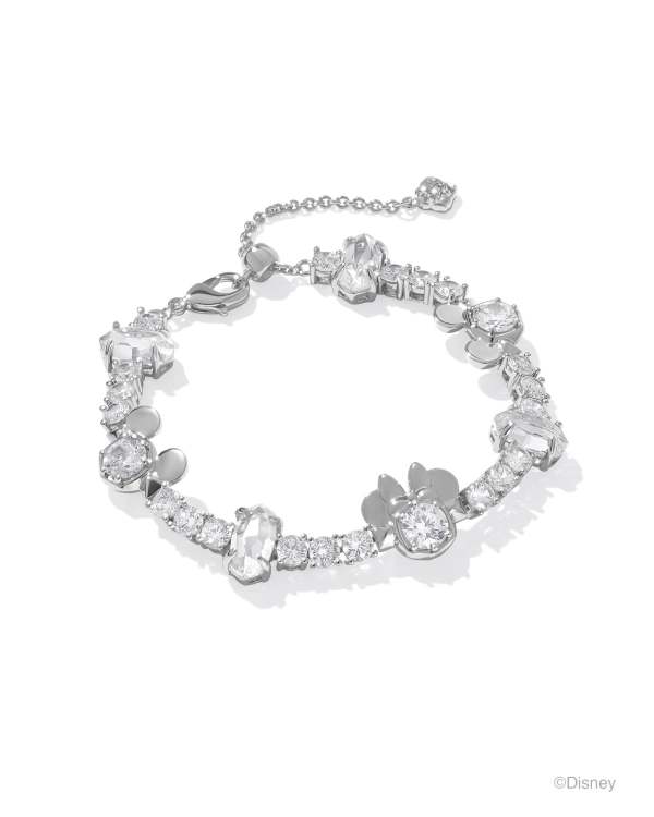 Disney | Kendra Scott Silver Mickey Mouse and Minnie Mouse Tennis Bracelet in White CZ