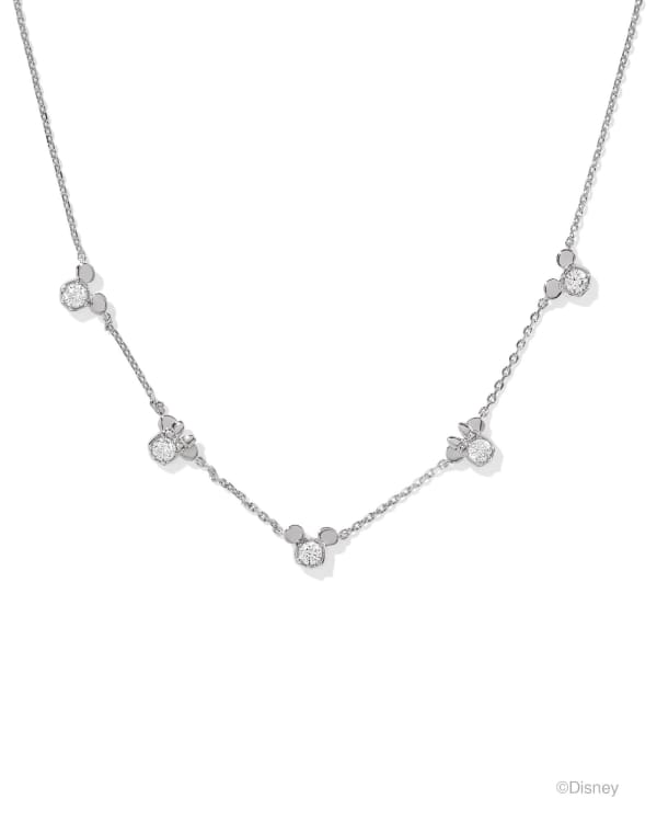 Disney | Kendra Scott Silver Mickey Mouse and Minnie Mouse Strand Necklace in White CZ