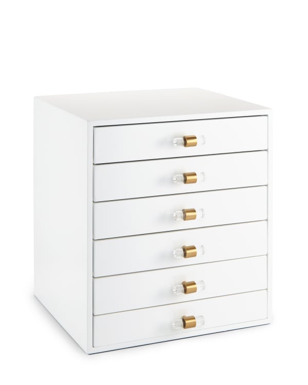 Tall Antique Brass Jewelry Box in White Lacquer