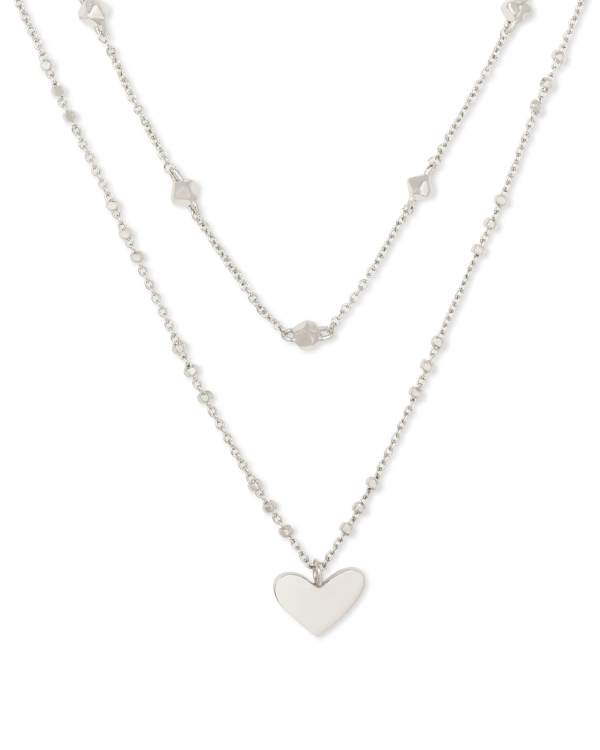 Ari Heart Multi Strand Necklace in Silver