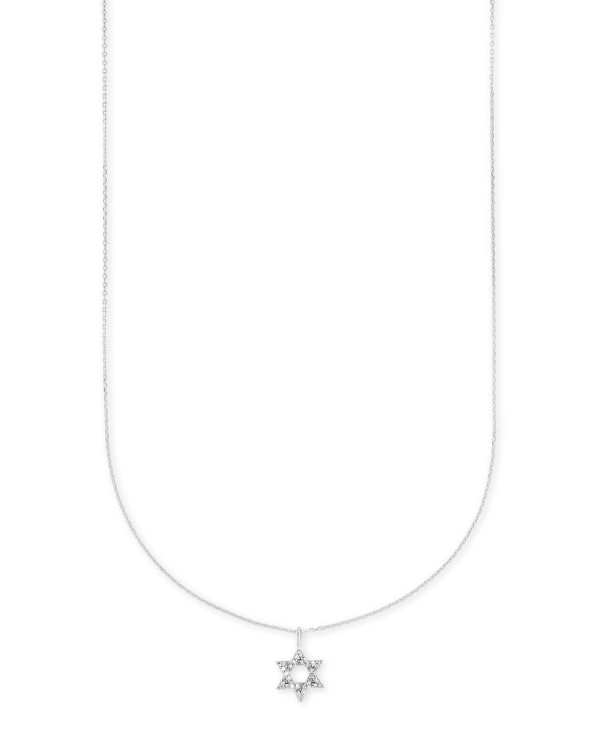 Star of David 14k White Gold Pendant Necklace in White Diamonds