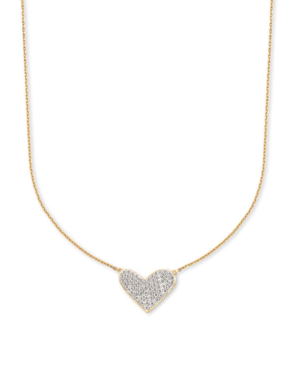 Large Heart 14k Yellow Gold Pendant Necklace in White Diamond