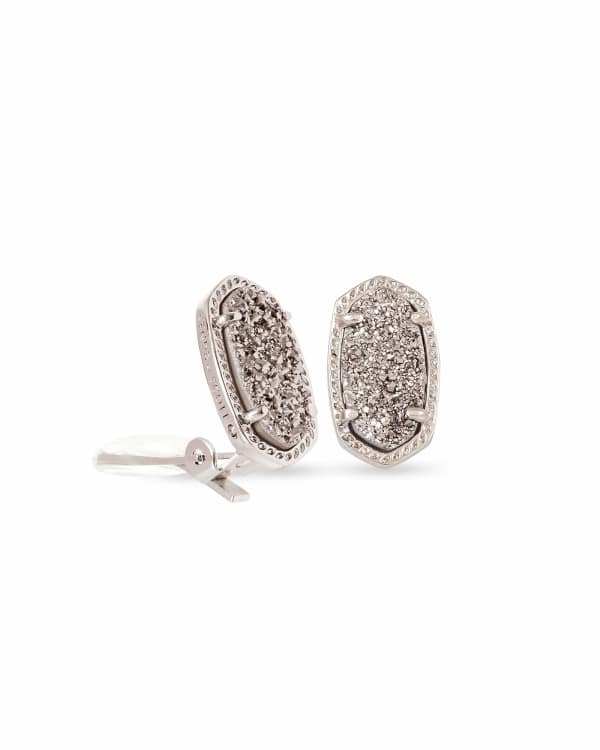 Ellie Clip-On Silver Stud Earrings in Platinum Drusy