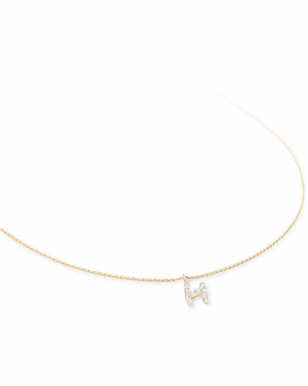 Diamond Letter H Pendant Necklace in 14k Yellow Gold