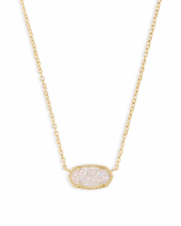 Elisa Gold Extended Length Pendant Necklace in Iridescent Drusy