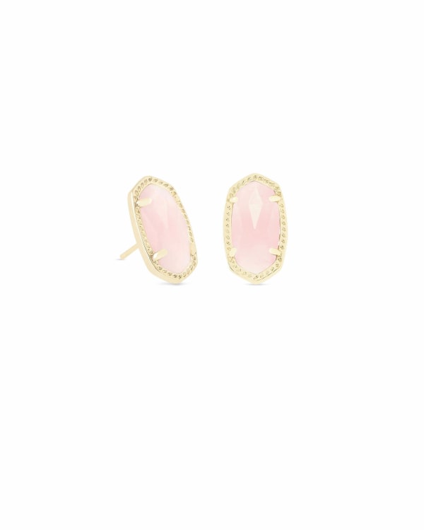 Ellie Gold Stud Earrings in Rose Quartz