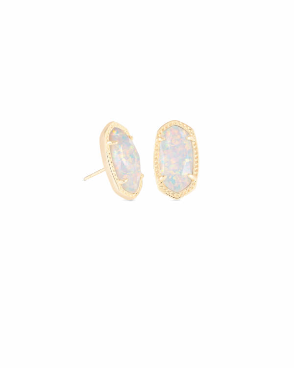 Ellie Gold Stud Earrings in White Lab Grown Opal