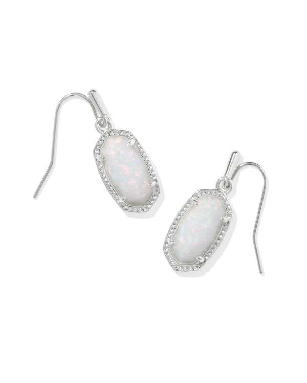 Lee Silver Drop Earrings in White Kyocera Opal | Kendra Scott