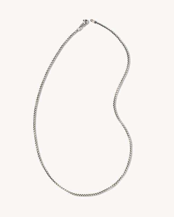 Beck 24" Thin Round Box Chain Necklace in Oxidized Sterling Silver