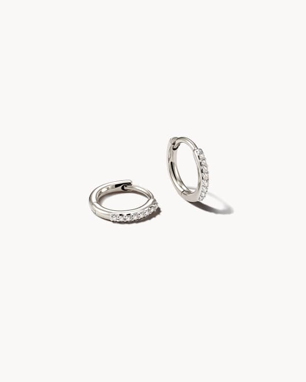 Mila 14k White Gold Huggie Earrings in White Diamond