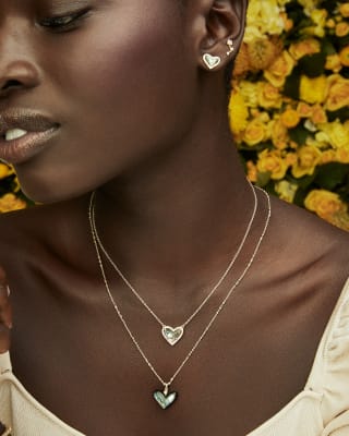 Ari Heart Gold Pendant Necklace in Iridescent Drusy