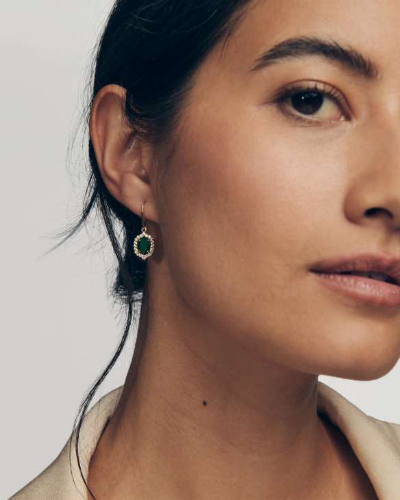 Daphne Crystal Frame Gold Drop Earrings