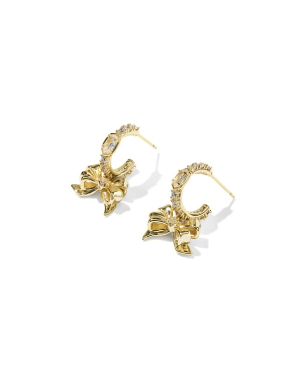 Kendra Scott x LoveShackFancy Crystal Bow Gold Huggie Earrings