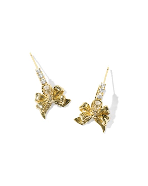 Kendra Scott x LoveShackFancy Crystal Bow Gold Huggie Earrings