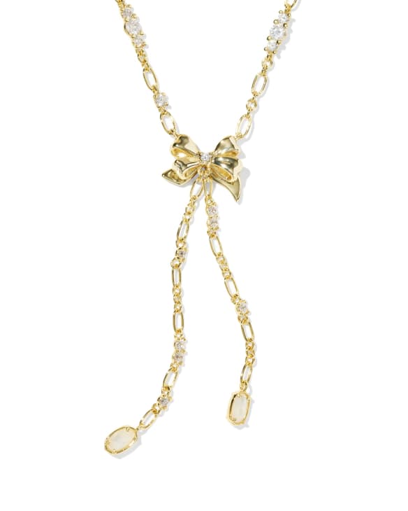 Kendra Scott x LoveShackFancy Crystal Bow Gold Lariat Necklace